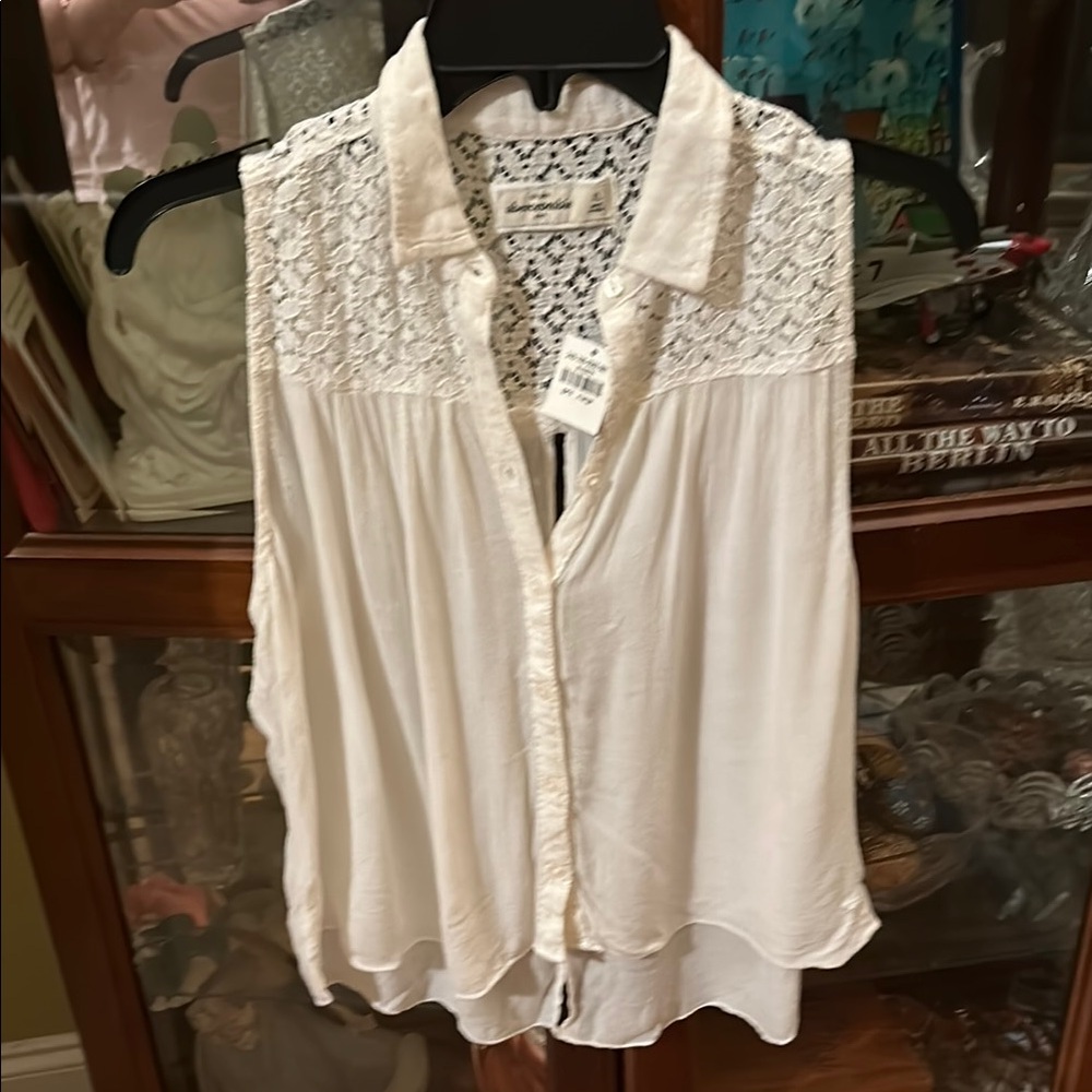 Abercrombie Kids Cream Embellished Notched Collar Blouse